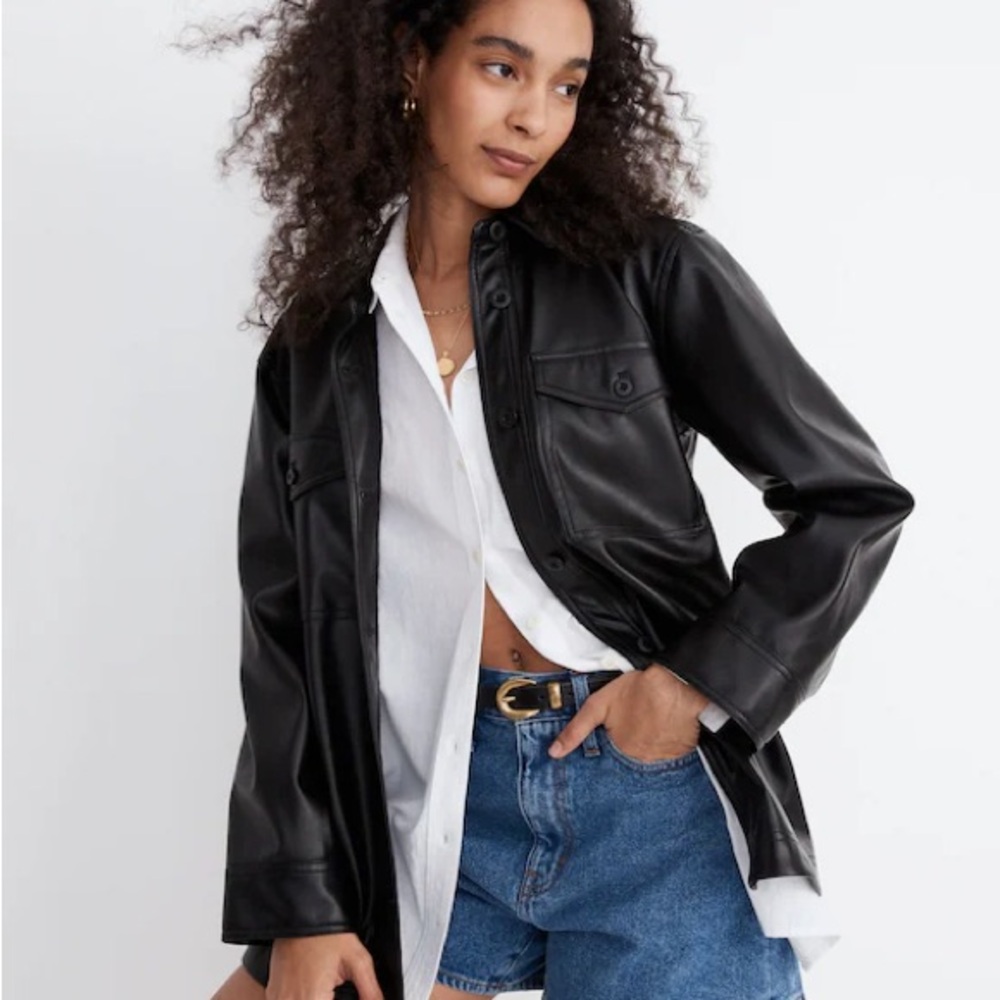 Faux Leather Oversized Shirt-Jacket
